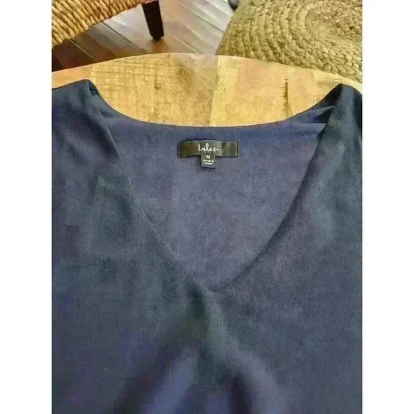 Lulu's Peek a Boo Shoulder Shift Dress Naby Blue M Womens Chiffon - Picture 3 of 6